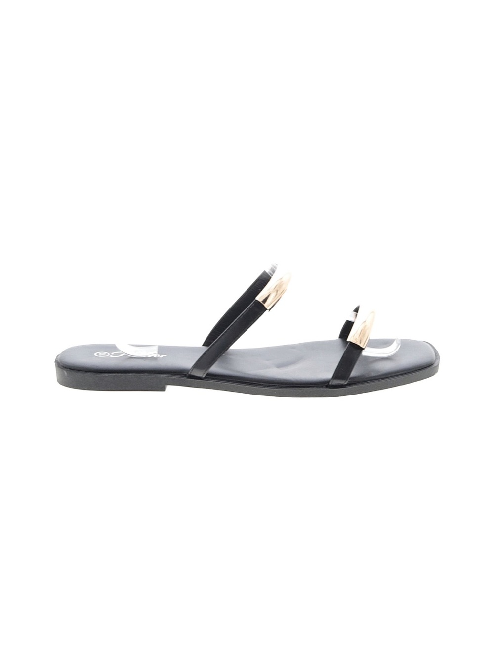 Forever Black Slide Sandal with Gold Accent Rings